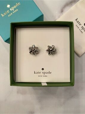 KATE SPADE Silver Bourgeois Bow Earrings Gift Box